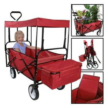 All Terrain Garden Wagon Cart With 8 Solid Wheels - 280lb Capacity Utility Cart (Red)