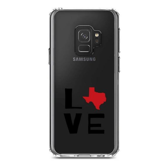 DistinctInk Clear Shockproof Hybrid Case for Samsung Galaxy S9 (5.8" Screen) - TPU Bumper Acrylic Back Tempered Glass Screen Protector - Texas - Love Black & Red
