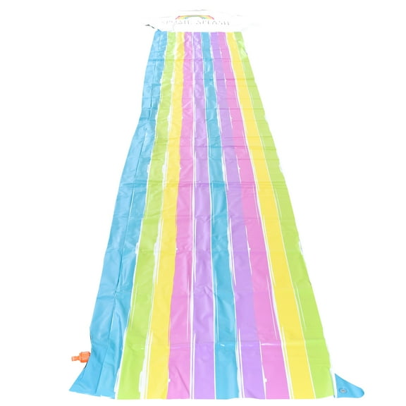 Rae Dunn: Splish Splash Rainbow Slide & Ride -16 Foot Water Slide Sprinkler, CocoNut Float, Durable Sliding Mat, Age 5 