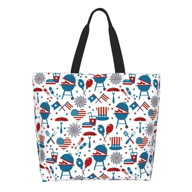 Fotbe Fourth Of July Party Bolsa Tote Estética de Lona con Estampado para Mujer - Bolsa Reutilizable de Hombro Casual para Vacaciones, Compras, Trabajo y Gimnasio