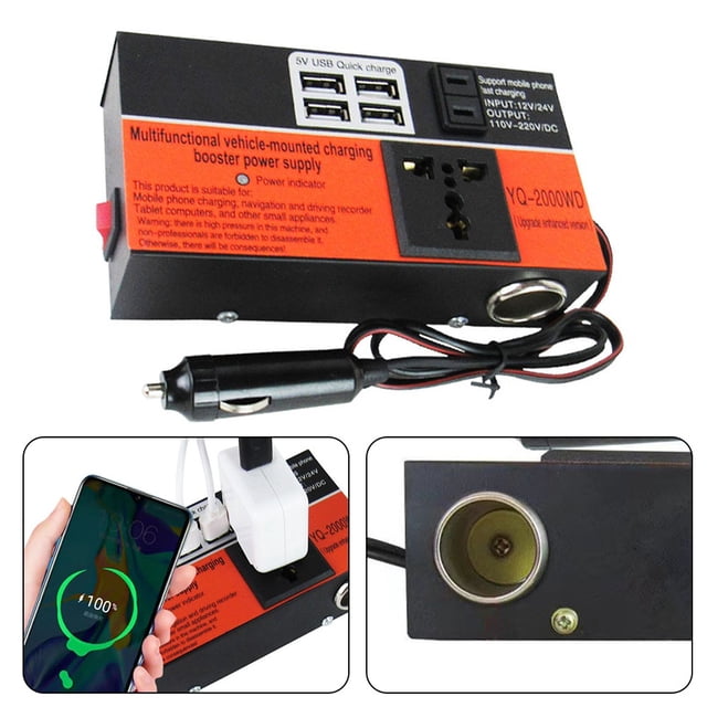 Car Converter Power Inverter 1500W Dc12V/24V To Dc110V/220V Converter Trip 4Usb