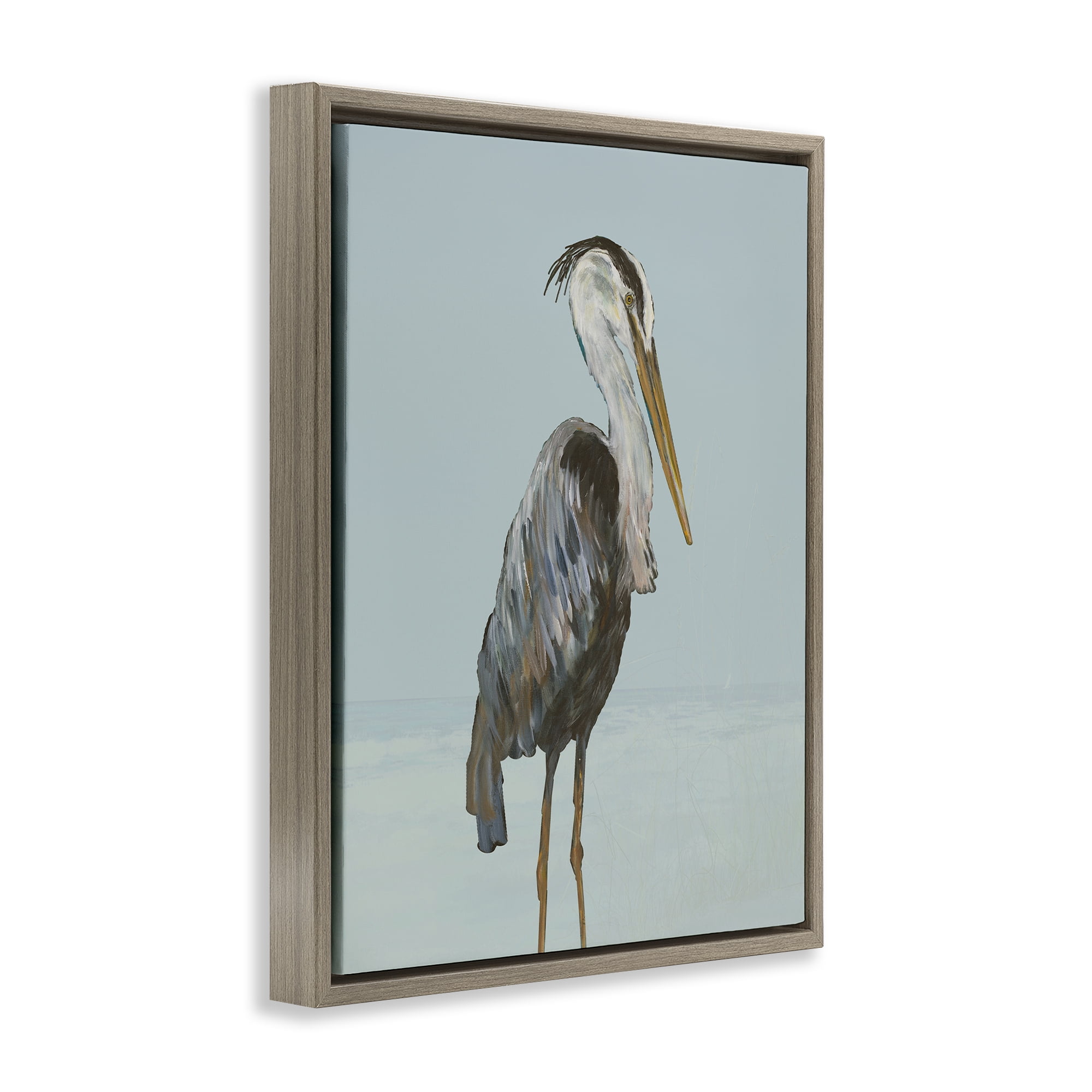 Stupell Industries Coastal Pelican Muted Blue Brown Framed Floater Canvas Wall Art, design by Julie DeRice