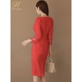 thumbnail image 2 of H Han Queen-vestido de tubo de retazos de encaje sólido para mujer, vestido ajustado Sexy, ropa de trabajo de muñeca OL, otoño, 2 of 5