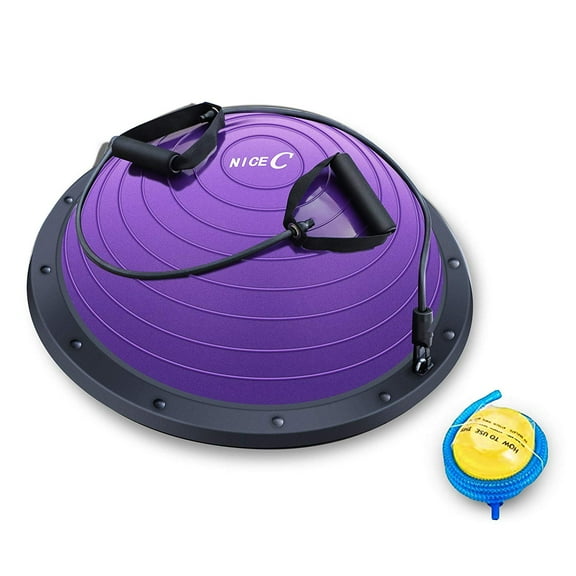 Nice C Balance Ball Balance Trainer, Half Ball with Resistant Band, Strength Exercise Fitness Yoga with Bonus Foot Pump (Purple)