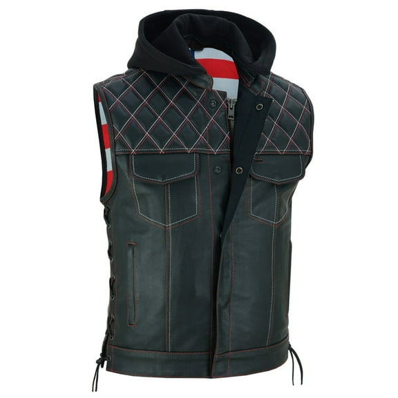 Daniel Smart Leather Motorcycle Vest Premium Cowhide Biker Vest for Men with Removable Hood