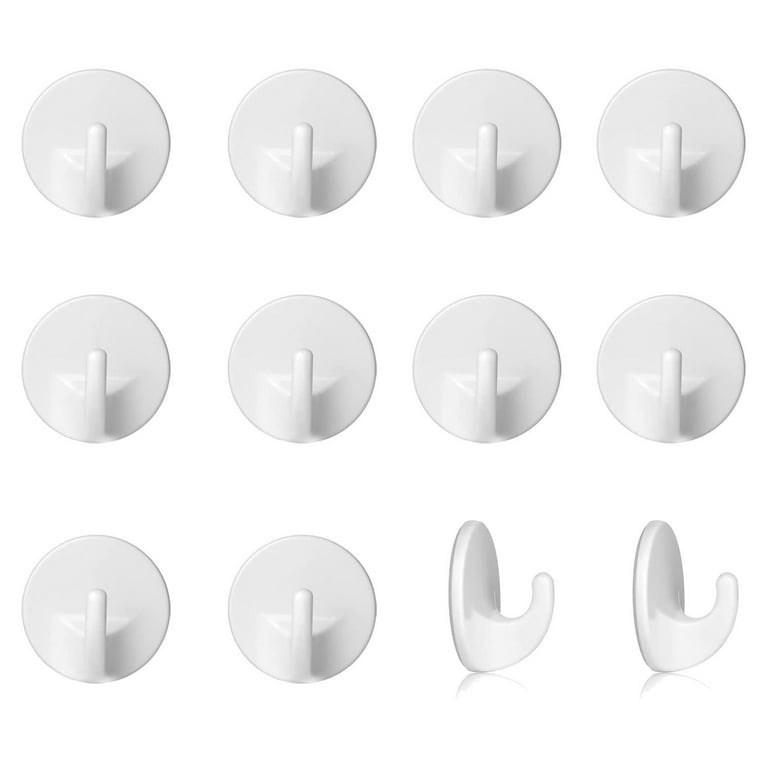 12 Pcs Plastic Hooks Self Adhesive, Sticky Hooks Removable Wall Hooks,Stick  on Hooks for Hanging Coat Cloth Towel 