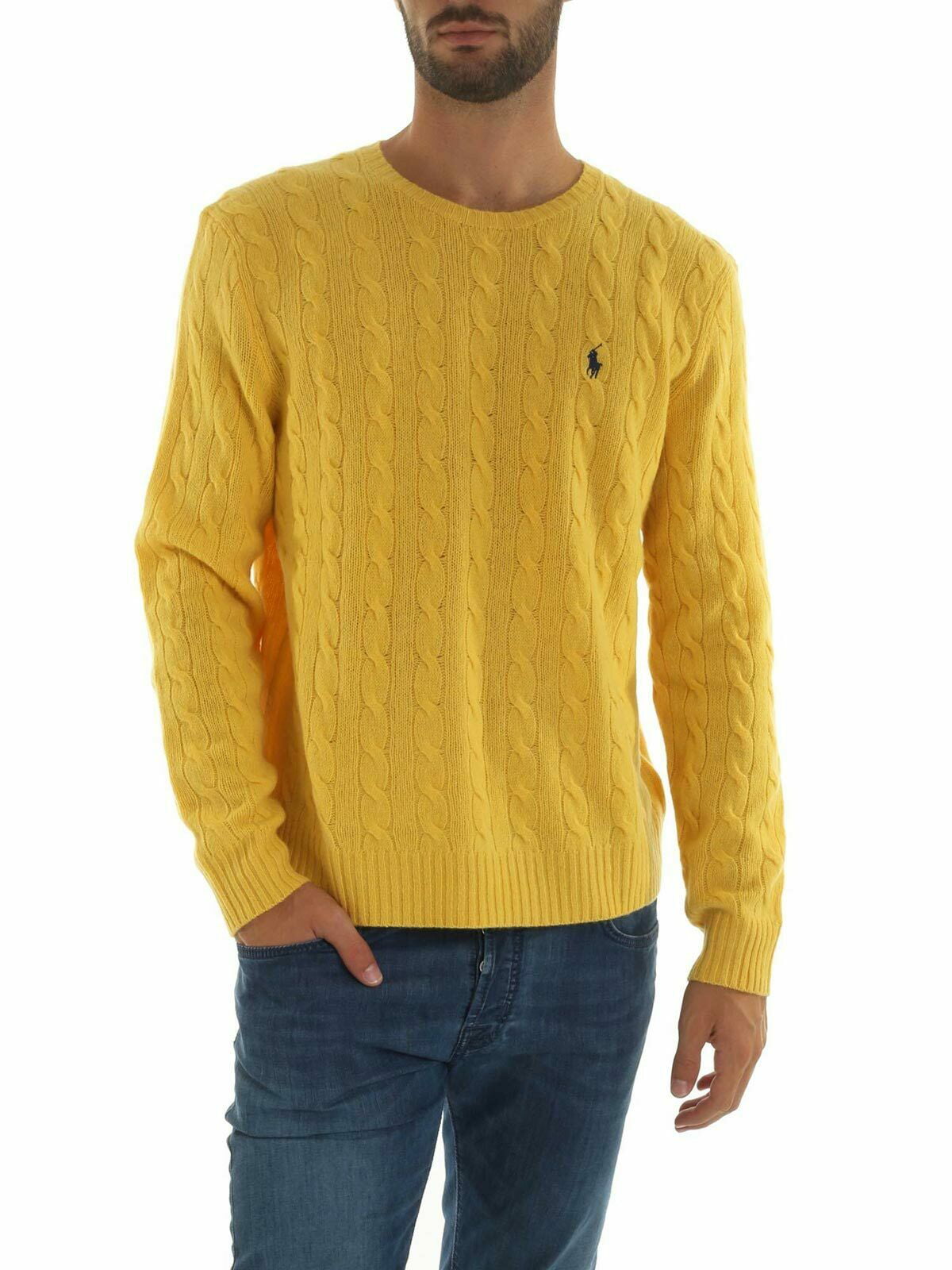 Ralph Lauren Men's Cable Knit Jumper Sweater, Yellow Orange 2X-Large - NEW  