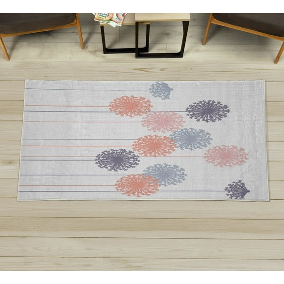 Dandelion Decorative Rug, Abstract Wildflower Silhouettes Botanical Inspirations Meadow in Summer Season, Quality Carpet for Bedroom Dorm and Living Room, 6 Sizes, White Coral, by Ambesonne