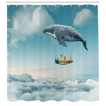 Whale Shower Curtain Dreamy View Of Whale And Aeroplane Fantasy