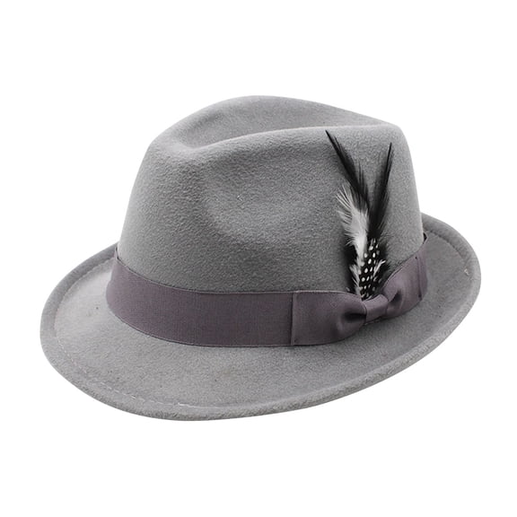 Men's Retro Short Brim Fedora Hat with Feather Accent, for Casual & Formal Daily Wear Light Gray