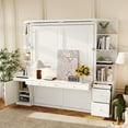 thumbnail image 2 of Queen Size Murphy Bed with Desk, Storage Shelves & Cabinets, Hidden Wall Bed with Lights for Space-Saving Home Office - White, 2 of 9