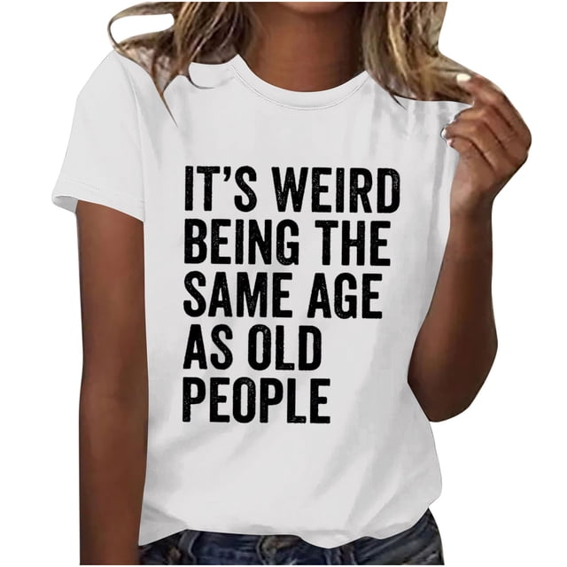 Camisas de Trabajo de Manga Corta para las Mujeres Blusa de Impresión de Carta Divertida, Camiseta de Cuello Redondo para Casual Y Diario