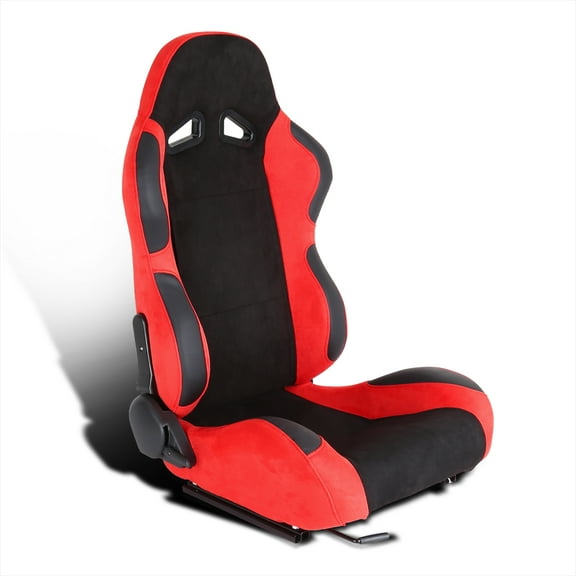 Spec-D Tuning Right Passenger Side Black/Red Suede with Black Stitch Reclinable Racing Seat w/ Sliders