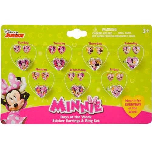 Minnie Mouse Bowtique 7 day a week Ring and Sticker Earring Set