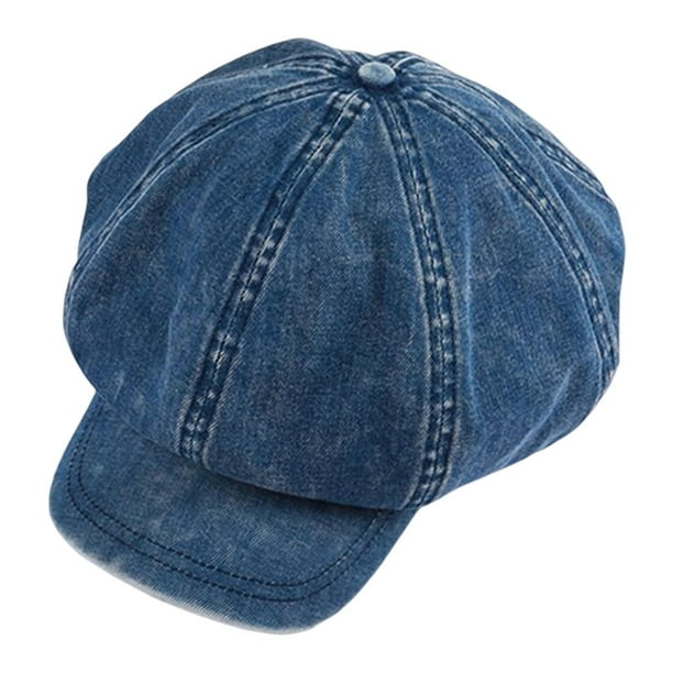 Boinas de algodón de mezclilla para hombre, otoño, vintage, color liso, octogonales, gorras francesas para mujer Azul