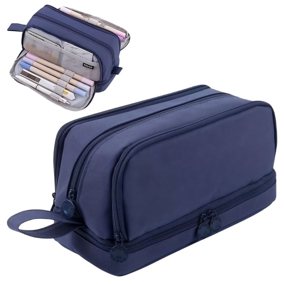 NXUJEUG Large Capacity Pencil Case 4 Compartments, Pencil Pouch Bag with Zipper Portable Handle, Pen Case Bag Stationery Organizer for College S-chool, Navy