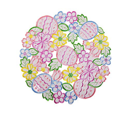 GRANDDECO Set of 4,Embroiderd Pink Floral Flower Placemats Doilies,Home Dining Spring Holiday Table Top Decoration,Round 16,Grey