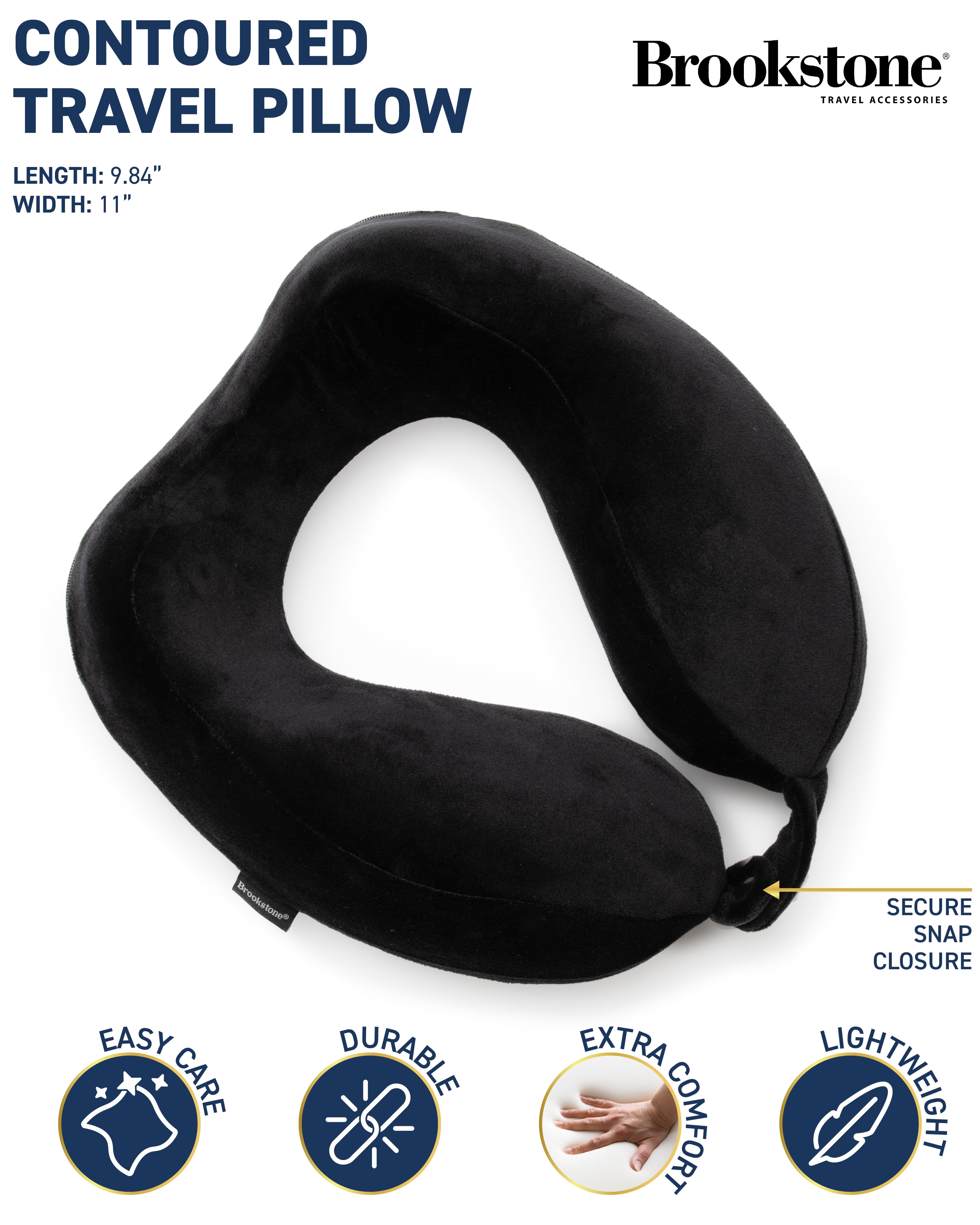 Brookstone Contoured Memory Foam Travel Pillow, Good Sleeping with Washable Cover  (图2)
