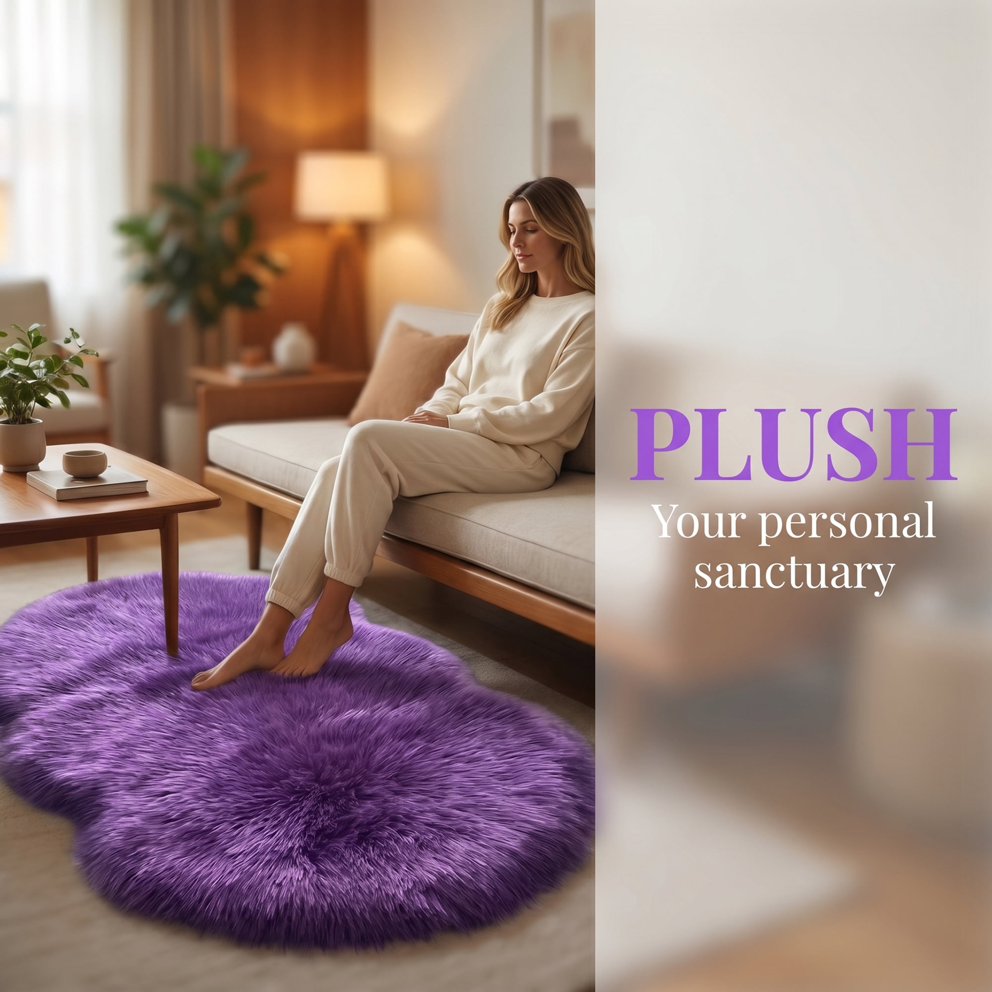 Unique Bargains Ultra Fluffy Bedroom Non Slip Fuzzy Shaggy Area Rug 35" x 24" Purple