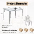 thumbnail image 2 of 3-Piece 37" Square Glass Dining Table Set for 2, Tempered Glass Top with Flute-Inspired Mirrored Stainless Steel Legs, 2 Button-Tufted Velvet Chairs with Stainless Steel Legs, 2 of 8