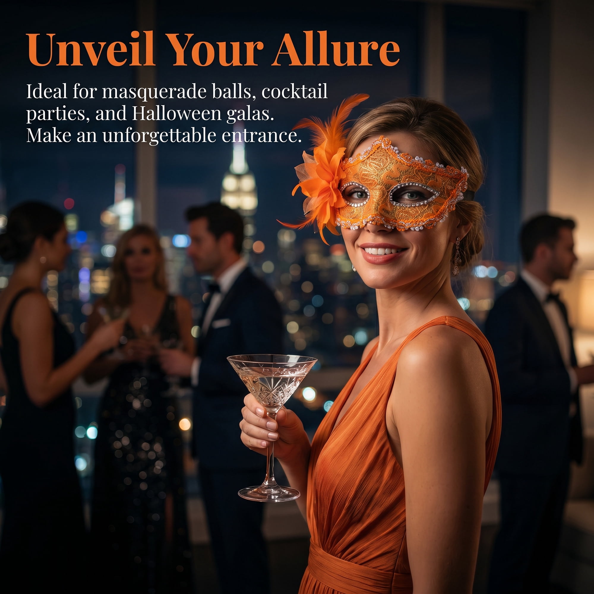 Unique Bargains Venetian Masquerade Side Flower Rose Eye Mask for Party Orange 6.3" x 4.3"
