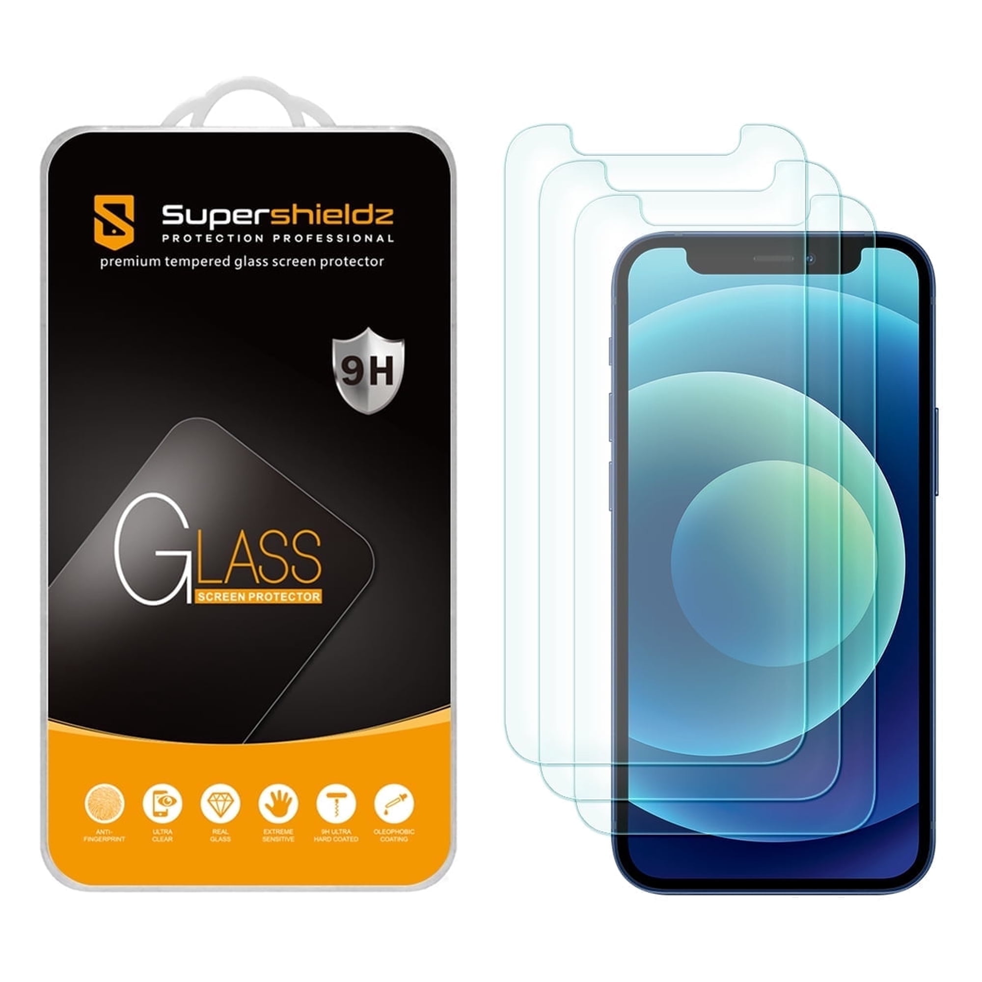 (3 Pack) Supershieldz Designed for iPhone 12 Mini (5.4 inch) Tempered Glass Screen Protector, Anti-Scratch, Anti-Fingerprint, Bubble Free