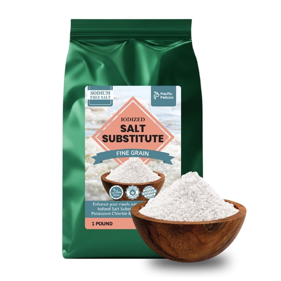 Pacific Pelican Iodized Salt Substitute | Sodium Free Salt | Fine Grain, Pure Rock Salt, 100% Natural & Organic for Cooking, Seasoning & Wellness (1 Pound)