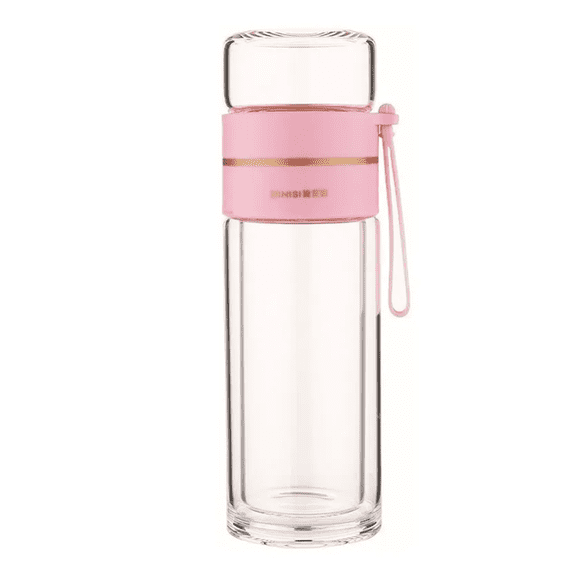 Botella De Agua De Vidrio De Doble Con Filtro Infusor Té Xtellar rosa