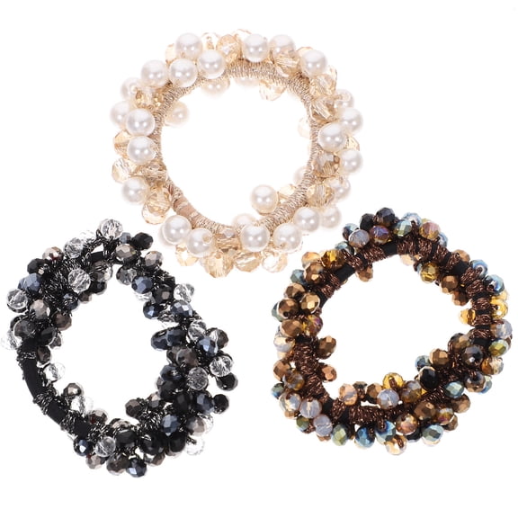 ifundom 3Pcs Rhinestone Hair Ties for Girls, Simple and Versatile Sparkly Elastic Hair Bands Accessories