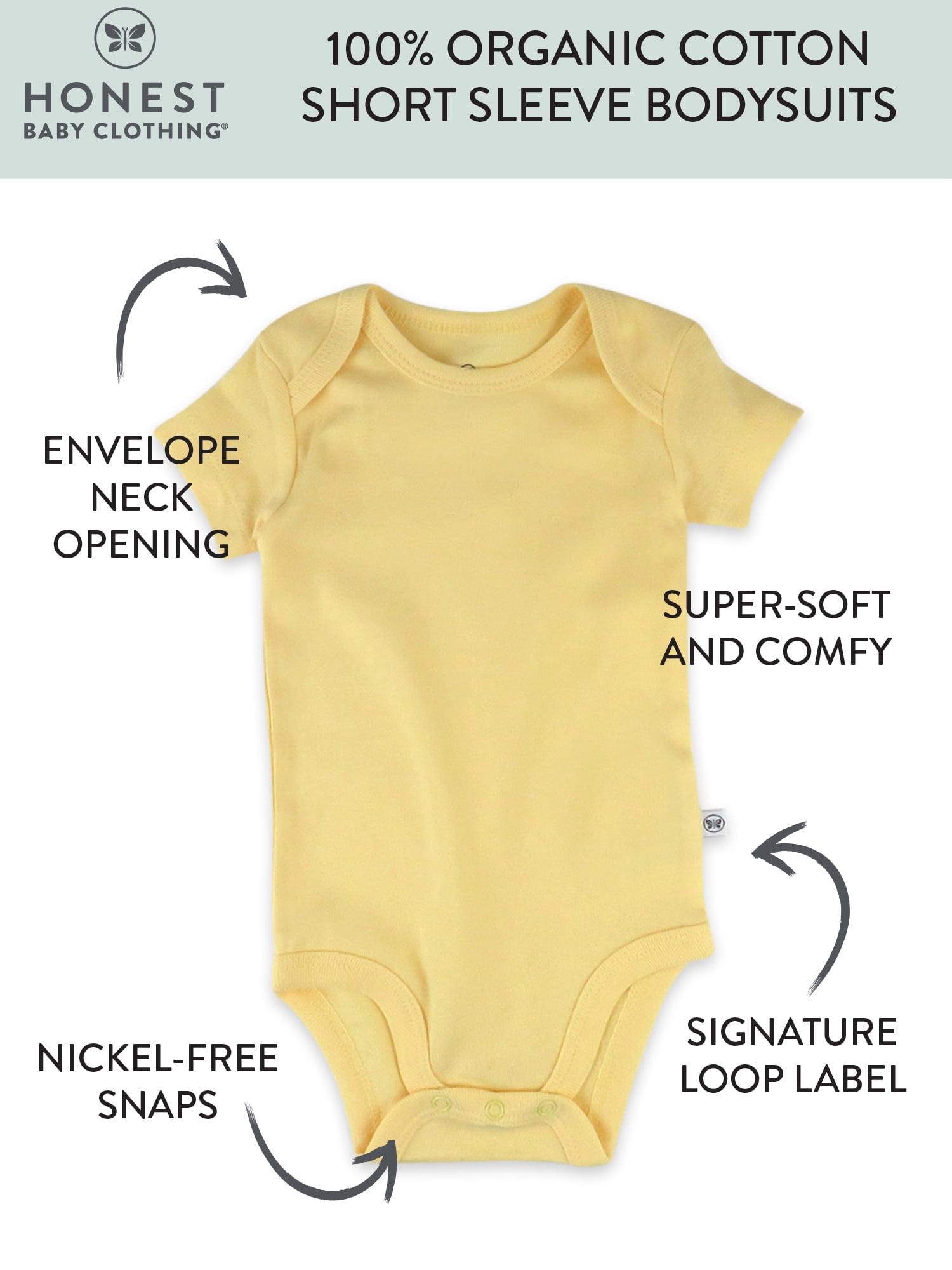 Honest Baby Clothing Baby Boy or Girl Gender Neutral Organic Cotton Short Sleeve Bodysuit, (Newborn-24 Months)