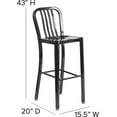 thumbnail image 2 of Commercial Grade 30" H Black Metal Indoor-Outdoor Barstool with Slat Back, 2 of 9