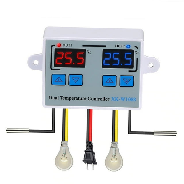 Controlador de temperatura de termostato LED digital Dual Termorregulador de Salida de Retransmisión para Enfriamiento de Calentamiento de Incubadores XK-W1088 AC110-220V
