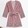 thumbnail image 2 of Women's Gold Velvet Long Sleeve Robes Soft Lace Trim Bathrobe Lightweight Sleepwear Ladies Nightgown with Belt, 2 of 4