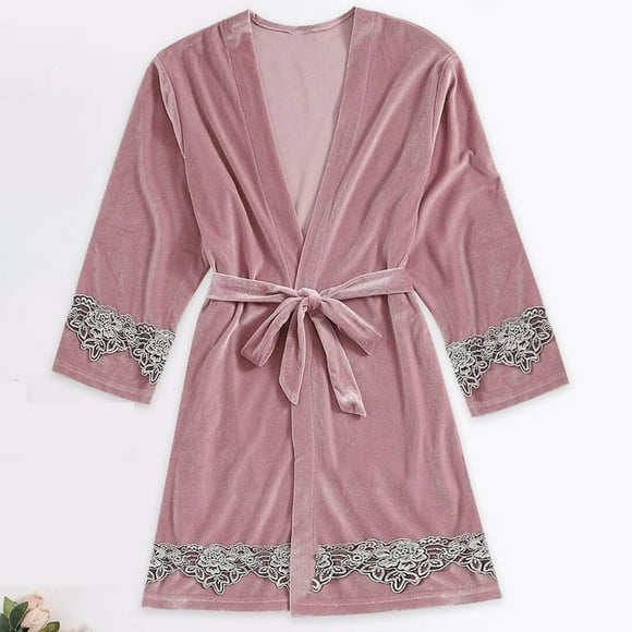 Gift TIMIFIS Pinks Silk Robes for Women Plus Size Bride Bridesmaid Party Satin Bathrobe V Neck Sleepwear Loungewear Dressing Gowns with 3/4 Sleeve - Spring/Summer