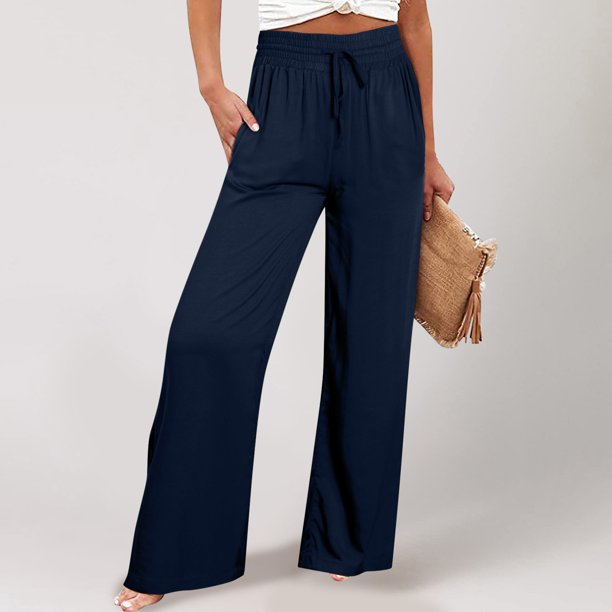 WILLBEST Pantalones Casuales de Mujer con Cintura Alta y Pierna Ancha para Uso Diario, Actividades al Aire Libre y Comodidad En el Hogar con Un Diseño Arrugado Único. Grande