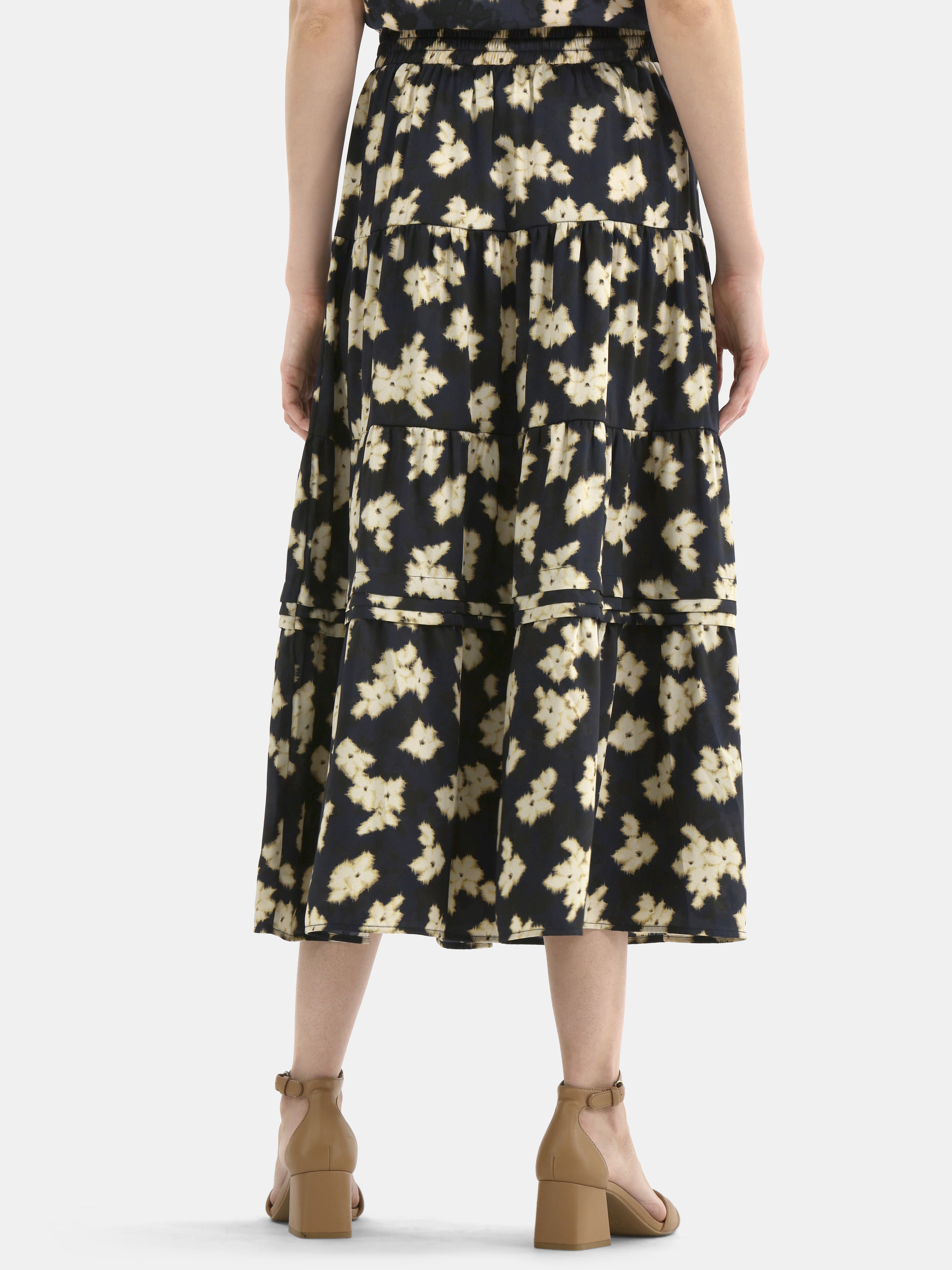 Time and Tru Women's Print Tiered Pull On Midi Skirt, Sizes XS-XXXL