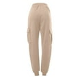 thumbnail image 4 of Women's Casual Solid Pocket Pants High Waist Elastic Band Sweater Pants Drawstring Cargo Pants, 4 of 4