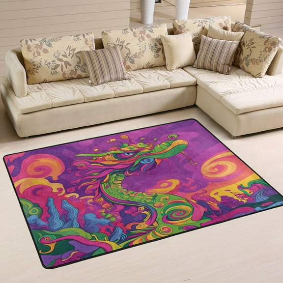 Non-Slip Area Rug 36"x24" Indoor Washable Floor Mats Carpet Printed for Living Room, Bedroom, Home Decor Psychedelic Cartoon Dragon