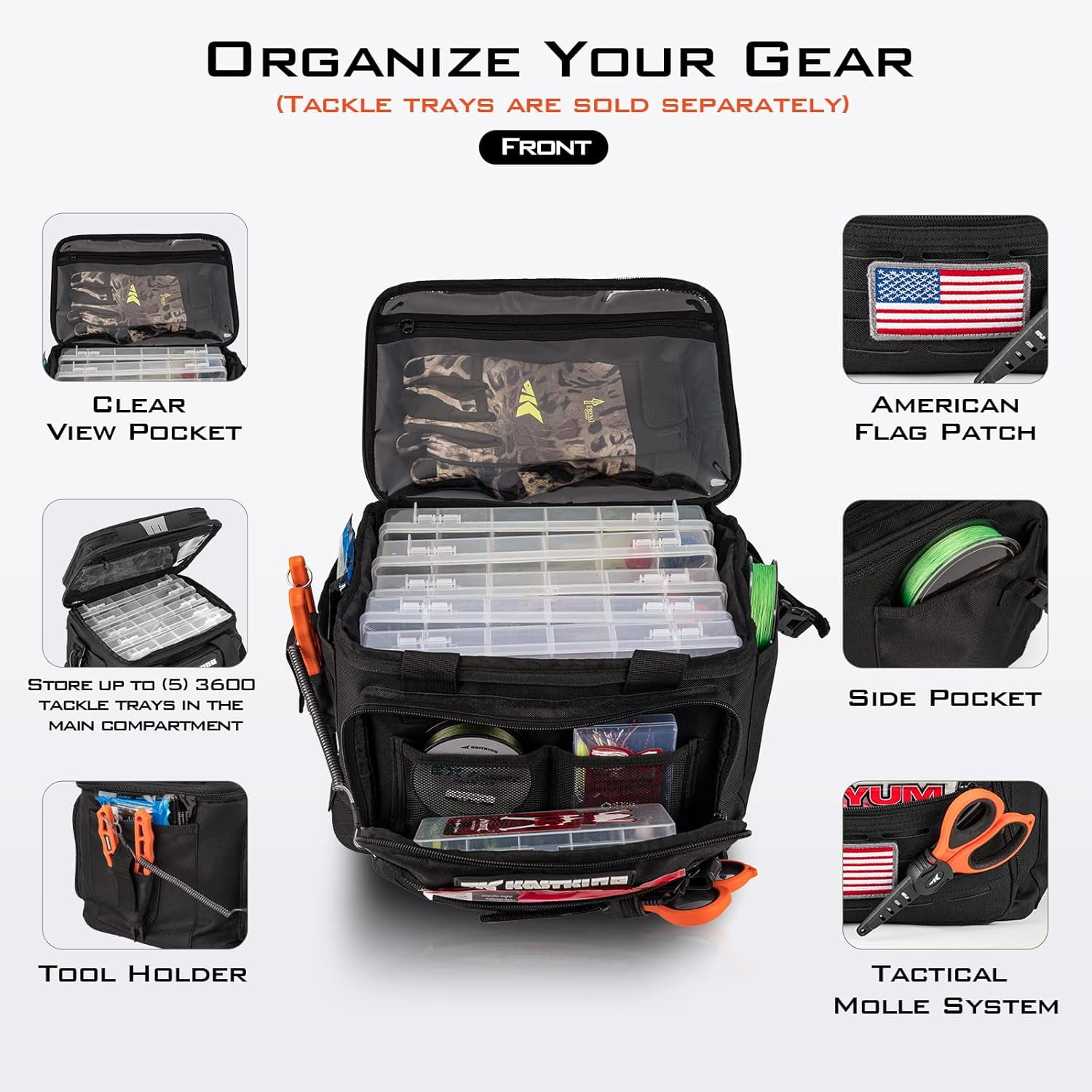 KastKing Fishing Tackle Bags - Water Resistant Material - Fishing Gear Storage - Karryall Medium Black
