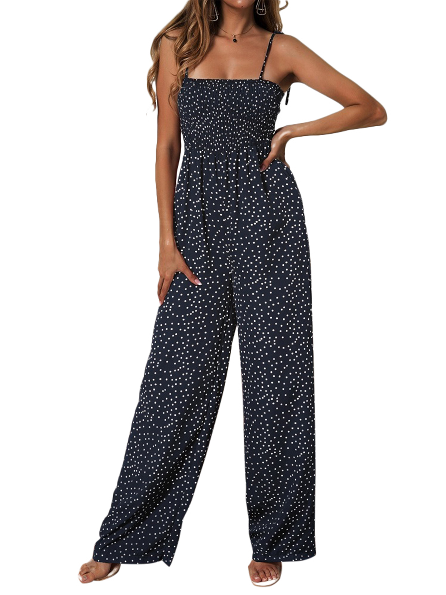 Strapless Jumpsuit For Women Polka Dot Wide Leg Evening Party Playsuit Ladies Casual Loose Rompers Long Trousers - image 4 of 8