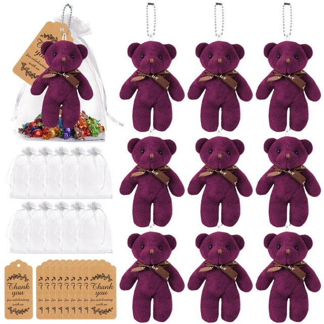10 mini ositos de peluche para baby shower, pequeños osos de peluche a granel, mini osos de peluche de 4,7 pulgadas con etiquetas de agradecimiento y bolsas de organza, recuerdos de fiesta
