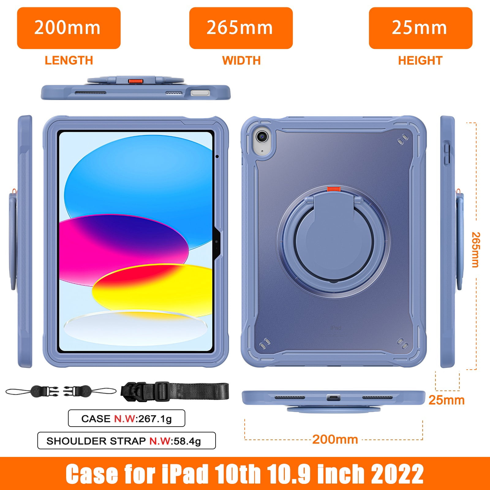 ELEHOLD Rugged Case For Apple iPad Air 13 (2024) Hybrid Shockproof Cover [360 Rotating Stand] [Hand Grip] [Pencil Holder] [Detachable Shoulder Strap] Kids Case, Purple