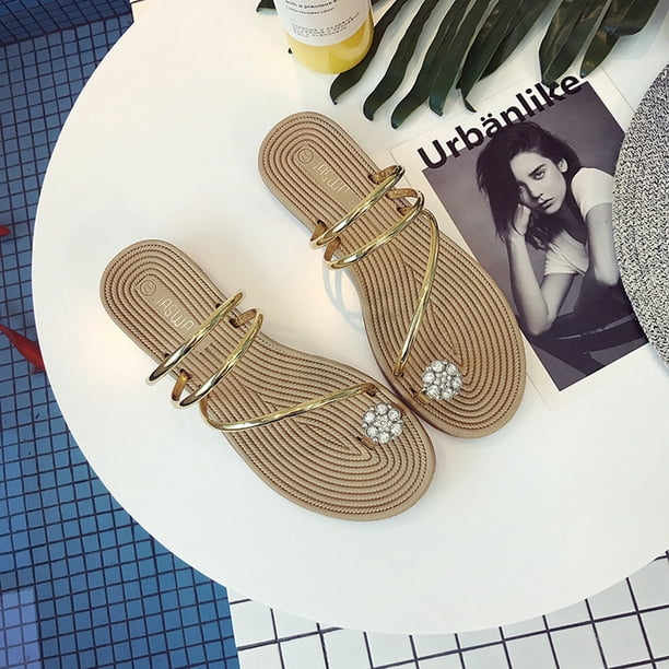 Nuevo conjunto de zapatillas de mujer con diseño de espiga de diamante de fondo plano estilo romano para mujer Wmkox8yii nm10998