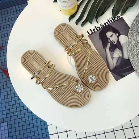 

New Set Toe Women s Roman Style Flat Bottom Diamond Herringbone Women s Slippers
