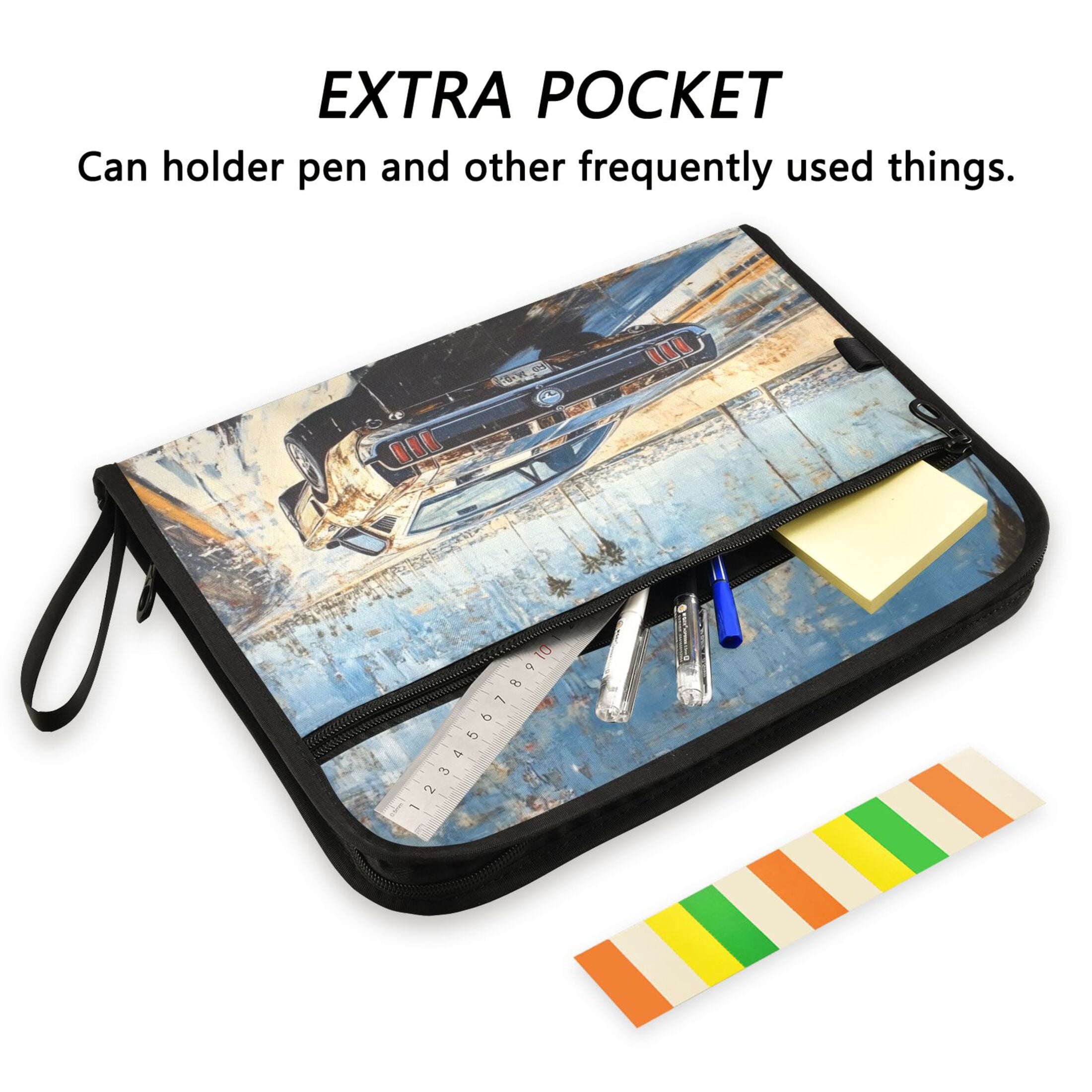 WOBOGO Illustration Of A Car on The Highway Expanding File Folder Letter Size Accordion Filing Organizer 13 Pocket Separate Organ Pocket