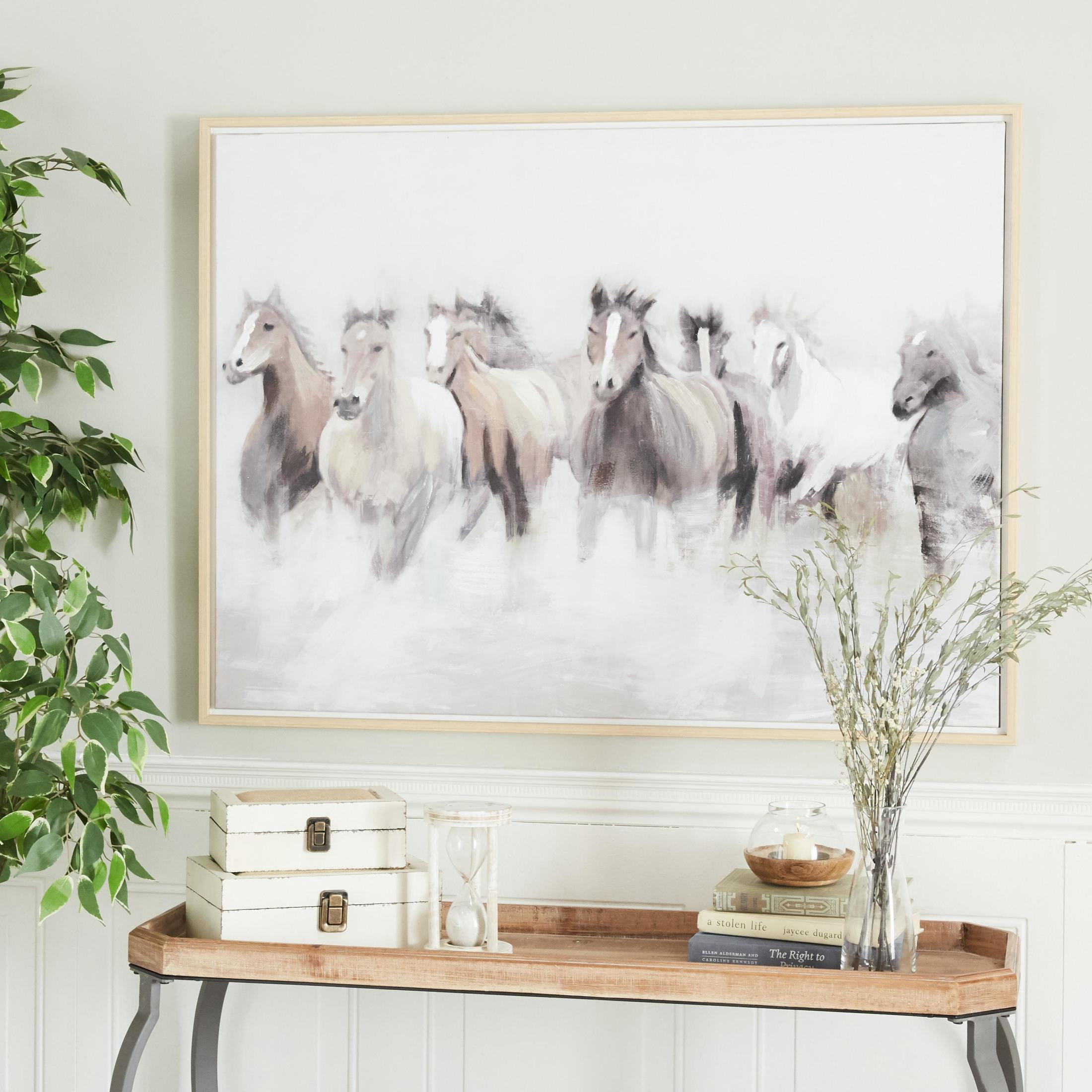 40" x 30" Horse Framed Wall Art with Brown Frame, by DecMode