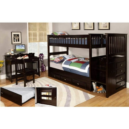 Mission Staircase Twin Over Twin Bunkbed with 7 Drawers