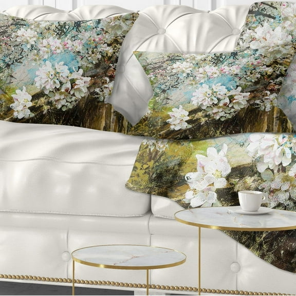 Designart Apple Blossoms With White Flowers - Floral Throw Pillow - 12x20