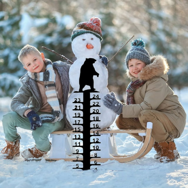 Fiudx Medidor de Nieve, Vara de Medición de Metal, Escala Precisa para Nevadas, Decoración de Jardín Exterior, Estaca de Jardín con Temática Navideña, Fácil Instalación, 87 Cm de Altura
