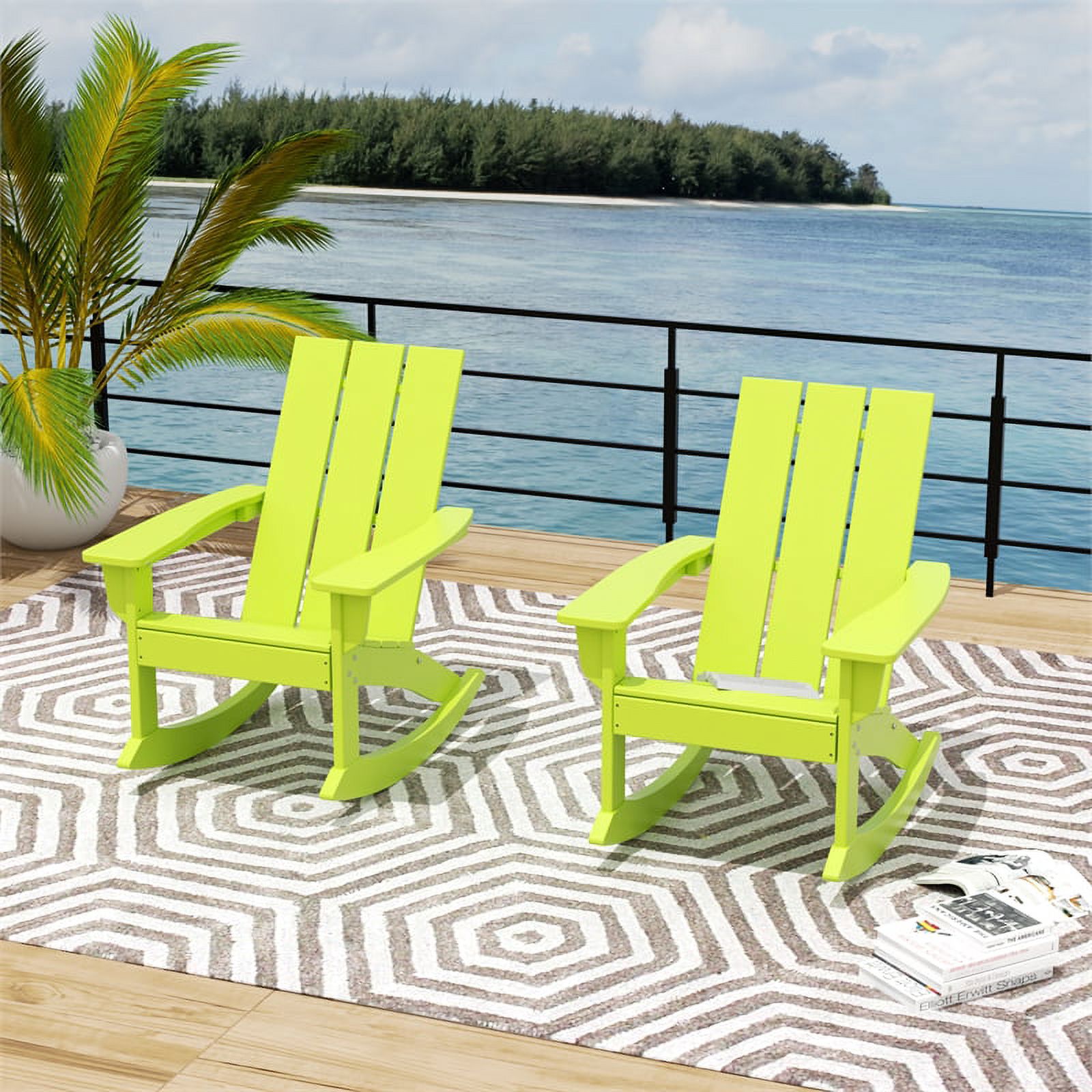 Costaelm Palms Outdoor HDPE Plastic Adirondack Rocking Chair (Set of 2), Lime - image 2 of 8